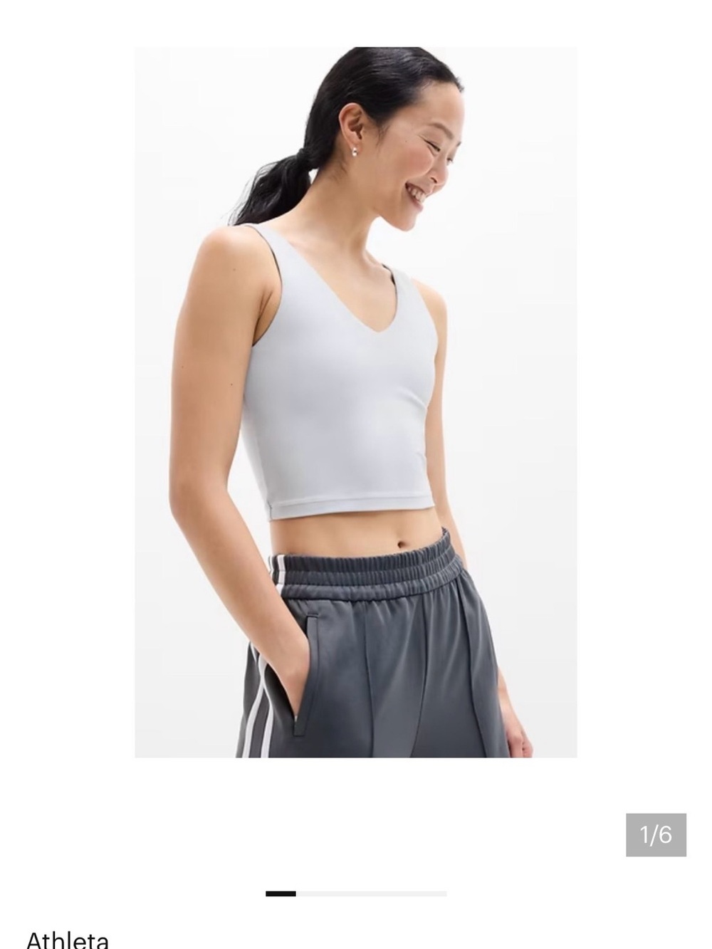 Athleta Transcend V-Neck Crop Sports Bra - Size XS - Light Grey Blue